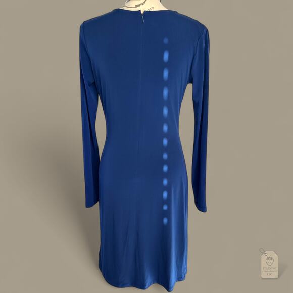 Michael Kors | Blue Long Sleeve Draped Stretch Dress - M - Picture 5 of 8